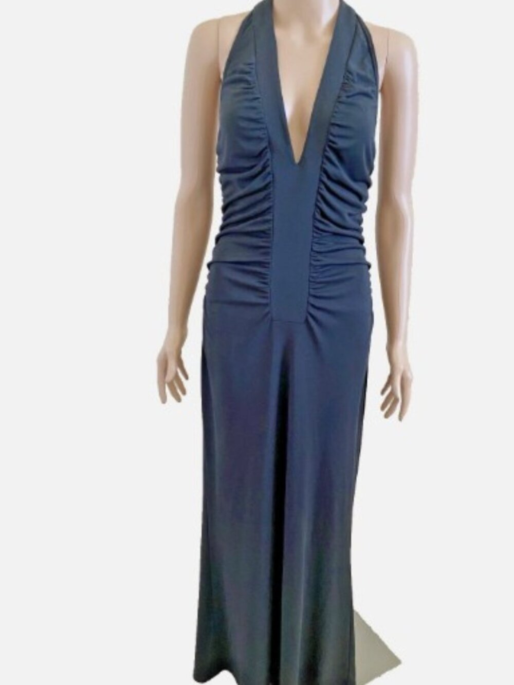 MODA INTERNATIONAL Black Ruched Halter Maxi Dress Size 8